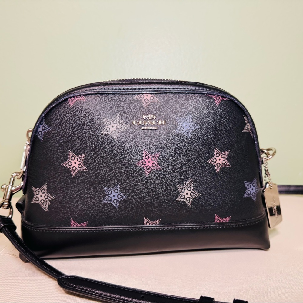 NWT COACH Black Dome Crossbody with Multi Dot Star Print - plastic on hangtag!